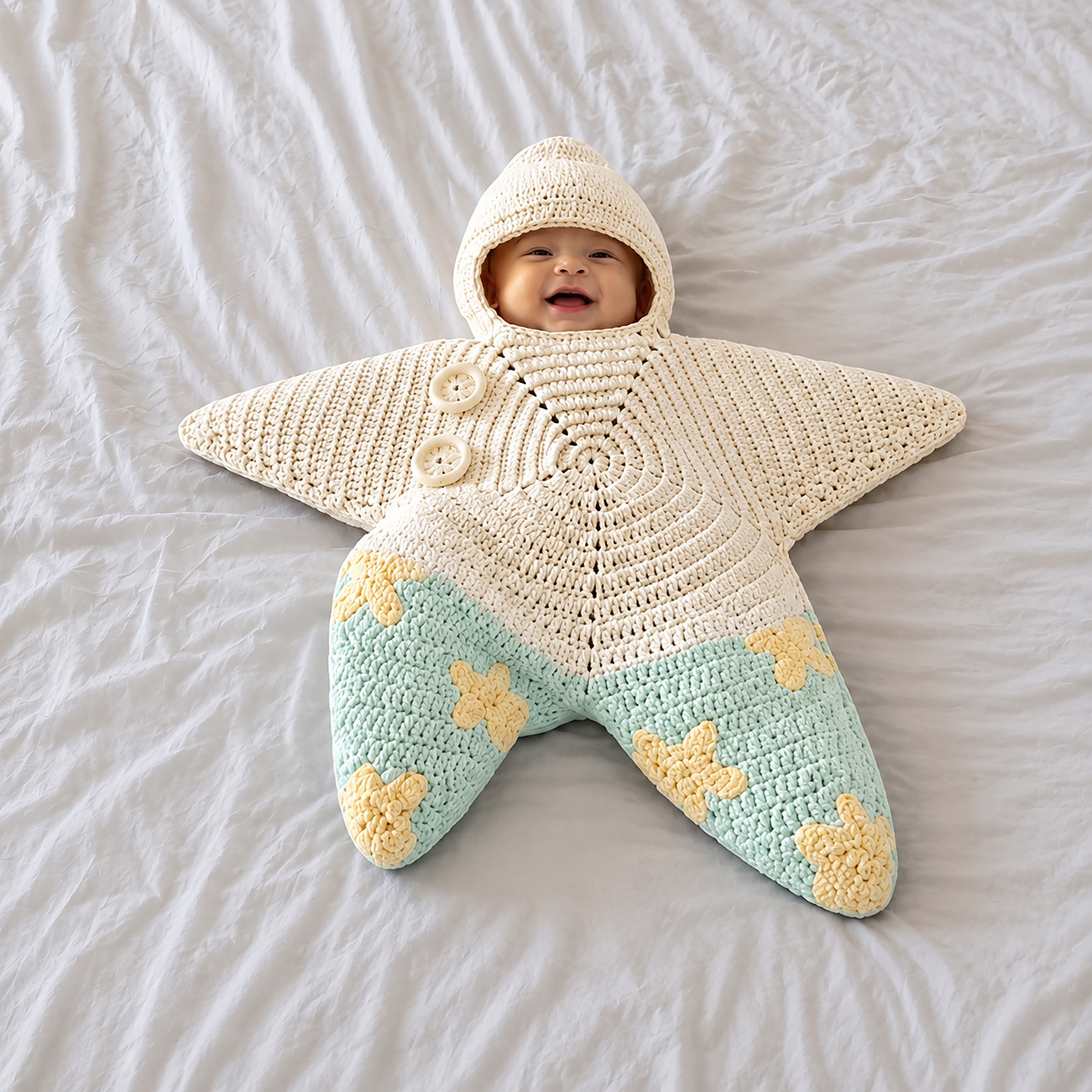 Custom Crochet Sea Star Baby Suit, Handmade Starfish Baby Cocoon Swaddle, Baby Starfish Photography Outfit, Ocean Theme Hooded Newborn Suit