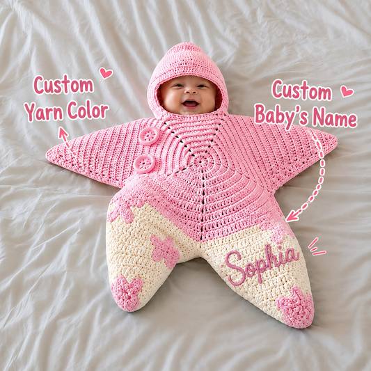 Custom Crochet Sea Star Baby Suit, Handmade Starfish Baby Cocoon Swaddle, Baby Starfish Photography Outfit, Ocean Theme Hooded Newborn Suit