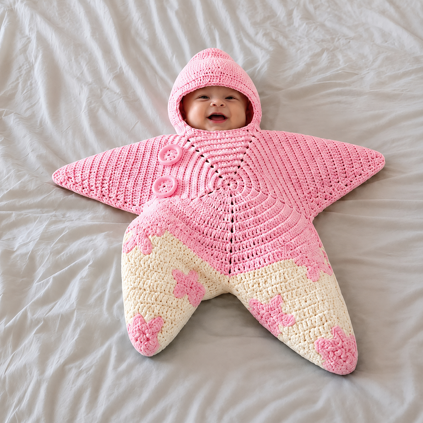 Custom Crochet Sea Star Baby Suit, Handmade Starfish Baby Cocoon Swaddle, Baby Starfish Photography Outfit, Ocean Theme Hooded Newborn Suit