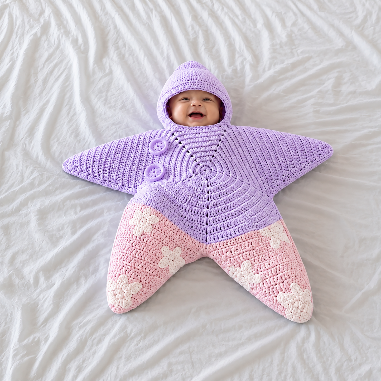 Custom Crochet Sea Star Baby Suit, Handmade Starfish Baby Cocoon Swaddle, Baby Starfish Photography Outfit, Ocean Theme Hooded Newborn Suit