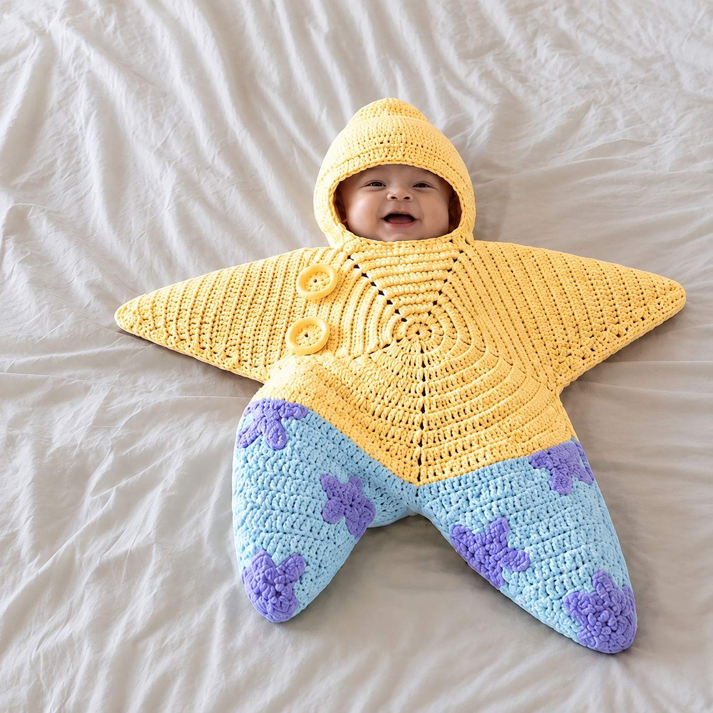 Custom Crochet Sea Star Baby Suit, Handmade Starfish Baby Cocoon Swaddle, Baby Starfish Photography Outfit, Ocean Theme Hooded Newborn Suit